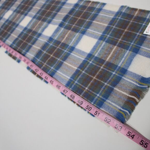 VTG James Pringle Weavers 100% New Wool Scarf Made in Scotland Blue Brown Plaid - Picture 7 of 7